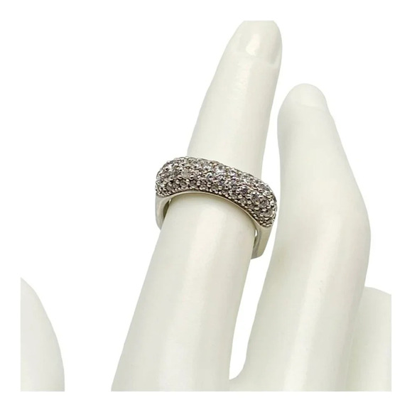 925 Sterling Silver Pave Cubic Zirconia Band Square Shape Ring 6 - Picture 2 of 6